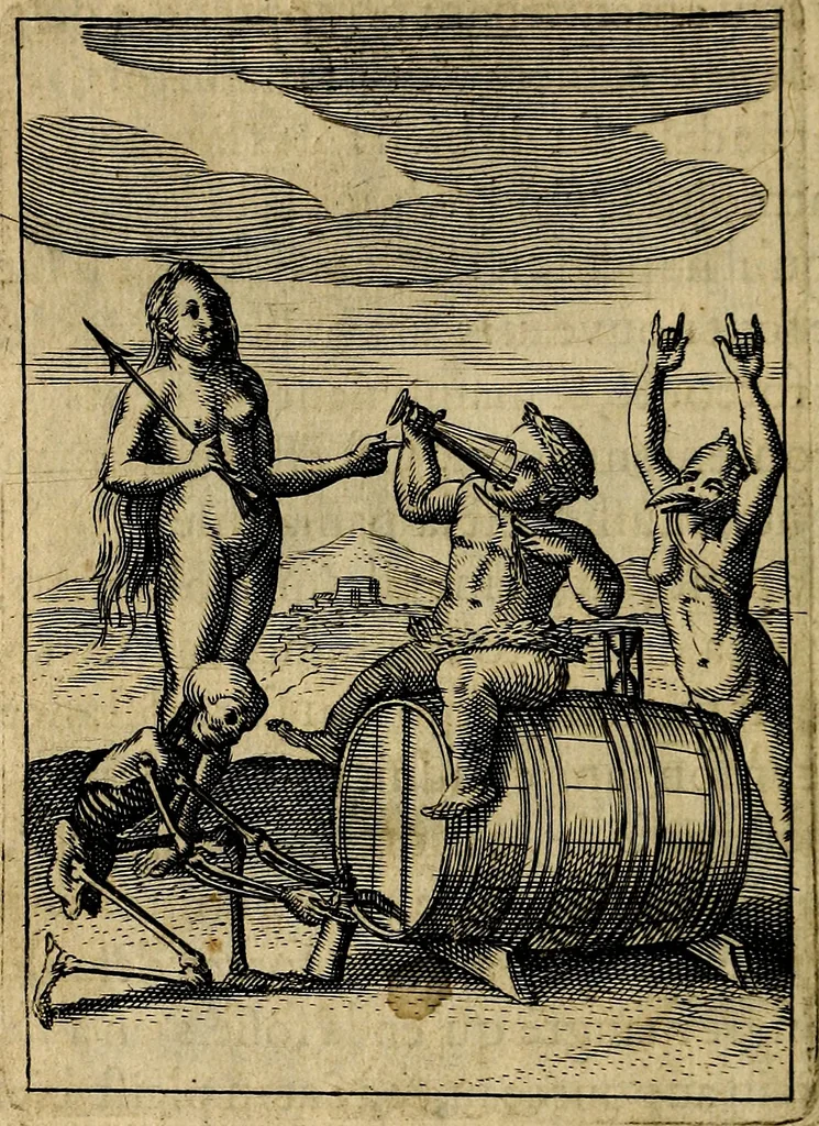 An illustration from Emblemes nouveaux; esquels le cours de ce monde est depeint et representé par certaines figures, desquelles le sens est expliqué par rimes ... Premieremente en allemand & maintenent en françois .., 1617, leaf 143