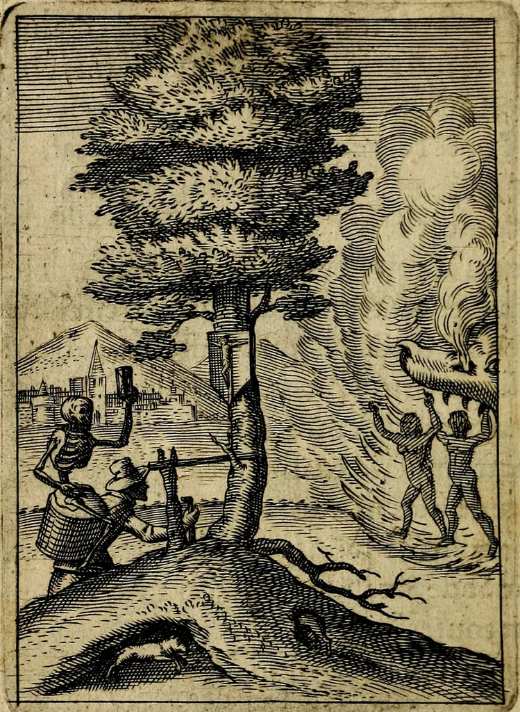 An illustration from Emblemes nouveaux; esquels le cours de ce monde est depeint et representé par certaines figures, desquelles le sens est expliqué par rimes ... Premieremente en allemand & maintenent en françois .., 1617, leaf 155