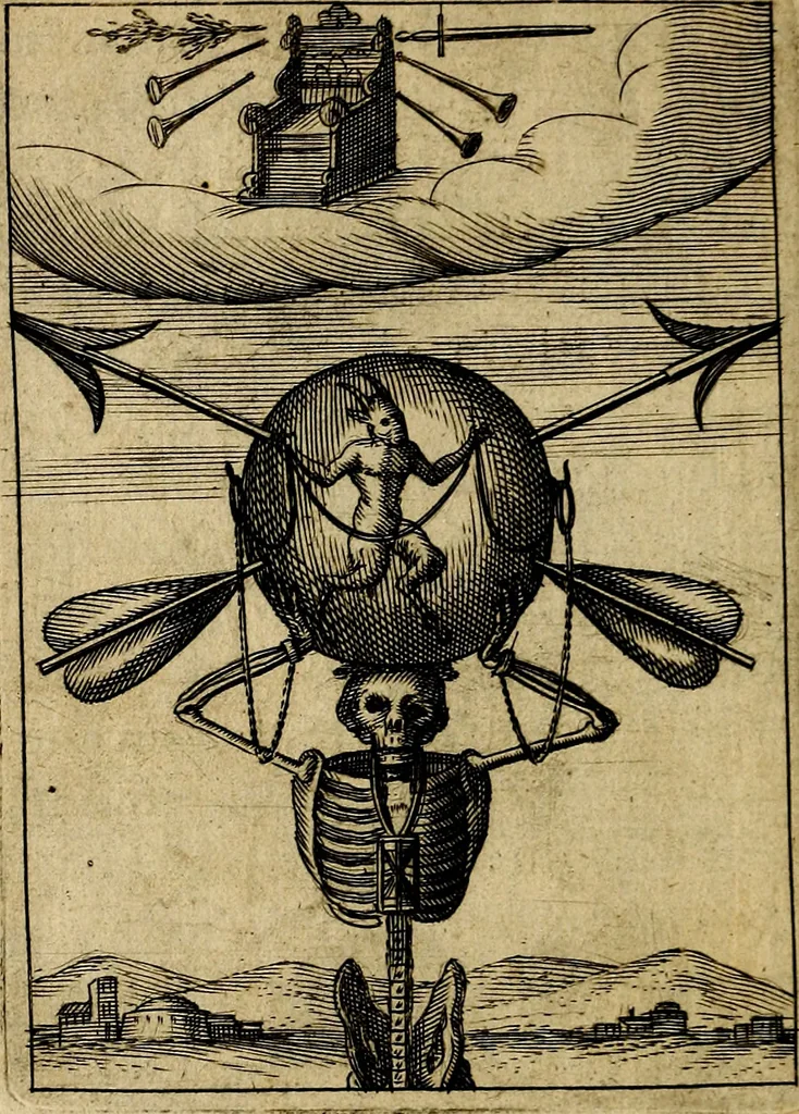 An illustration from Emblemes nouveaux; esquels le cours de ce monde est depeint et representé par certaines figures, desquelles le sens est expliqué par rimes ... Premieremente en allemand & maintenent en françois .., 1617, leaf 165