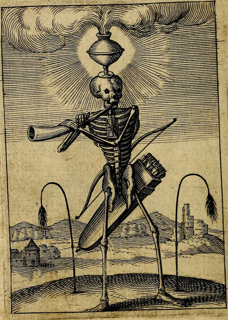 An illustration from Emblemes nouveaux; esquels le cours de ce monde est depeint et representé par certaines figures, desquelles le sens est expliqué par rimes ... Premieremente en allemand & maintenent en françois .., 1617, leaf 169