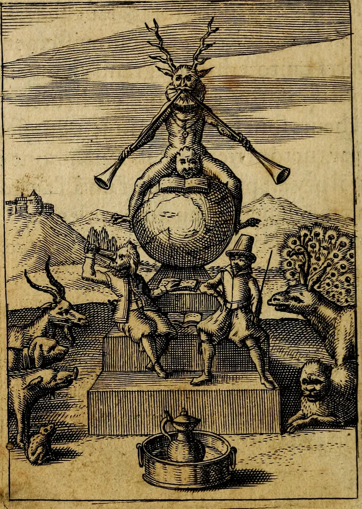 An illustration from Emblemes nouveaux; esquels le cours de ce monde est depeint et representé par certaines figures, desquelles le sens est expliqué par rimes ... Premieremente en allemand & maintenent en françois .., 1617, leaf 173