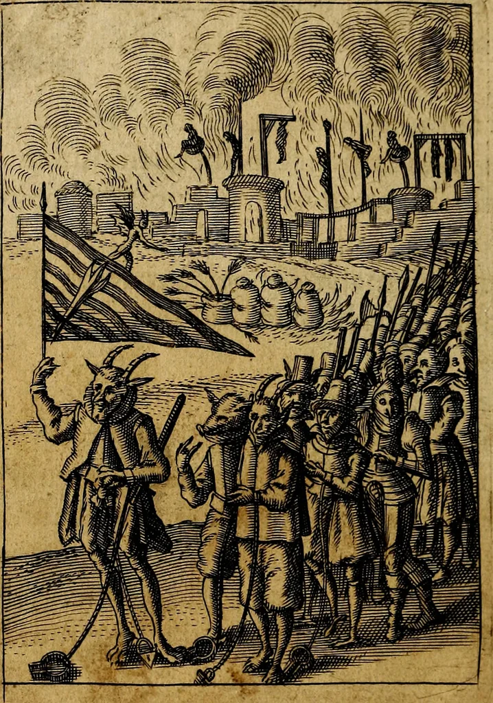 An illustration from Emblemes nouveaux; esquels le cours de ce monde est depeint et representé par certaines figures, desquelles le sens est expliqué par rimes ... Premieremente en allemand & maintenent en françois .., 1617, leaf 177
