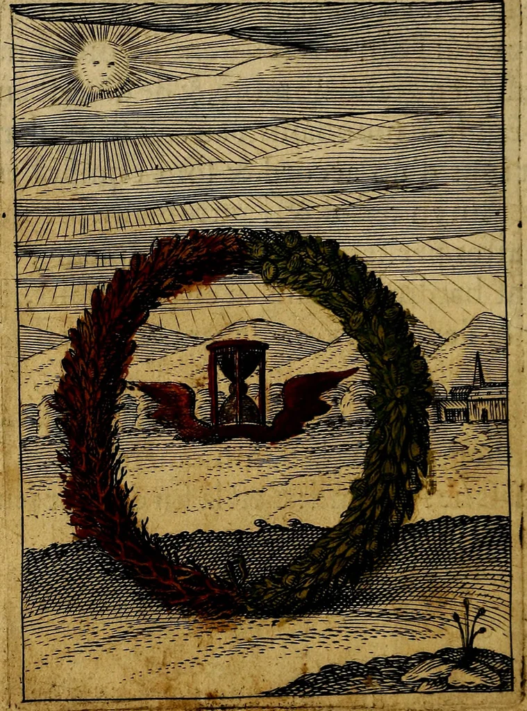 An illustration from Emblemes nouveaux; esquels le cours de ce monde est depeint et representé par certaines figures, desquelles le sens est expliqué par rimes ... Premieremente en allemand & maintenent en françois .., 1617, leaf 181