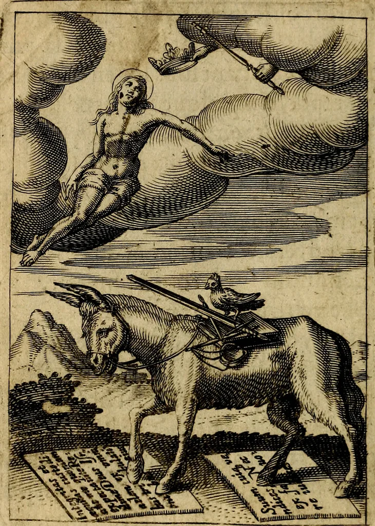 An illustration from Emblemes nouveaux; esquels le cours de ce monde est depeint et representé par certaines figures, desquelles le sens est expliqué par rimes ... Premieremente en allemand & maintenent en françois .., 1617, leaf 23