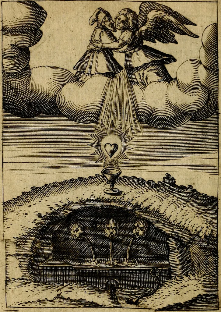 An illustration from Emblemes nouveaux; esquels le cours de ce monde est depeint et representé par certaines figures, desquelles le sens est expliqué par rimes ... Premieremente en allemand & maintenent en françois .., 1617, leaf 25