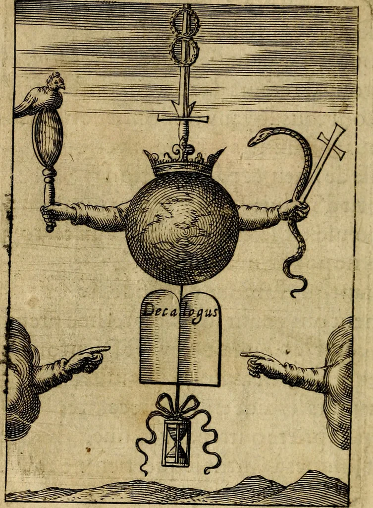 An illustration from Emblemes nouveaux; esquels le cours de ce monde est depeint et representé par certaines figures, desquelles le sens est expliqué par rimes ... Premieremente en allemand & maintenent en françois .., 1617, leaf 49