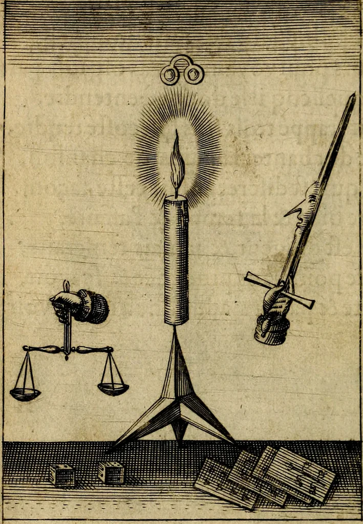 An illustration from Emblemes nouveaux; esquels le cours de ce monde est depeint et representé par certaines figures, desquelles le sens est expliqué par rimes ... Premieremente en allemand & maintenent en françois .., 1617, leaf 71