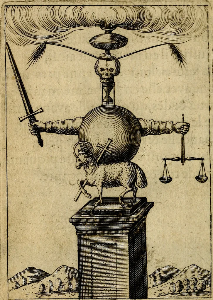 An illustration from Emblemes nouveaux; esquels le cours de ce monde est depeint et representé par certaines figures, desquelles le sens est expliqué par rimes ... Premieremente en allemand & maintenent en françois .., 1617, leaf 73