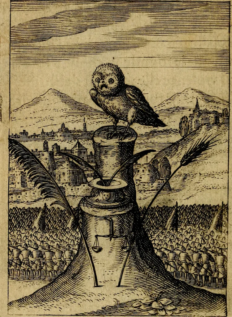 An illustration from Emblemes nouveaux; esquels le cours de ce monde est depeint et representé par certaines figures, desquelles le sens est expliqué par rimes ... Premieremente en allemand & maintenent en françois .., 1617, leaf 75