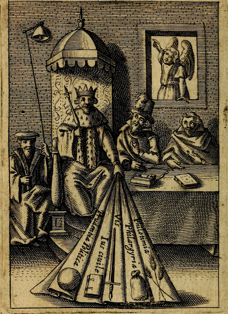 An illustration from Emblemes nouveaux; esquels le cours de ce monde est depeint et representé par certaines figures, desquelles le sens est expliqué par rimes ... Premieremente en allemand & maintenent en françois .., 1617, leaf 85