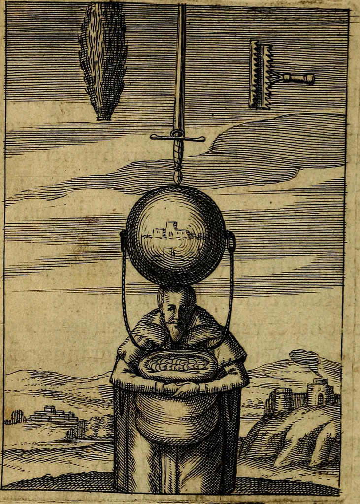 An illustration from Emblemes nouveaux; esquels le cours de ce monde est depeint et representé par certaines figures, desquelles le sens est expliqué par rimes ... Premieremente en allemand & maintenent en françois .., 1617, leaf 89