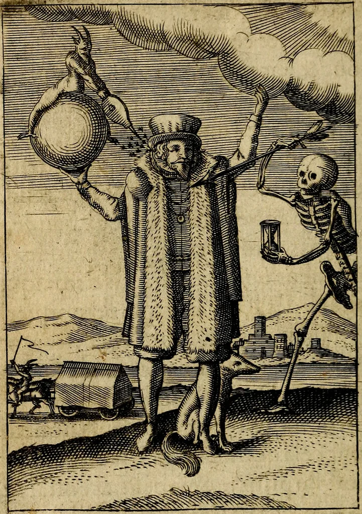 An illustration from Emblemes nouveaux; esquels le cours de ce monde est depeint et representé par certaines figures, desquelles le sens est expliqué par rimes ... Premieremente en allemand & maintenent en françois .., 1617, leaf 91