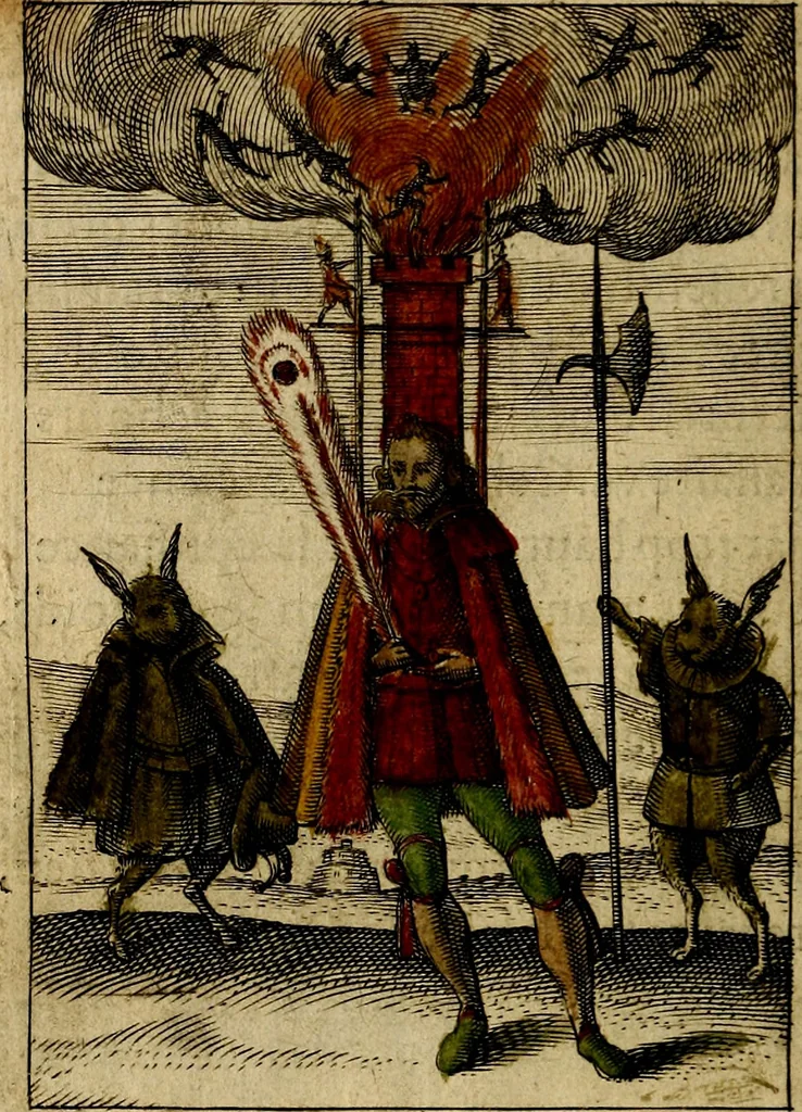 An illustration from Emblemes nouveaux; esquels le cours de ce monde est depeint et representé par certaines figures, desquelles le sens est expliqué par rimes ... Premieremente en allemand & maintenent en françois .., 1617, leaf 97