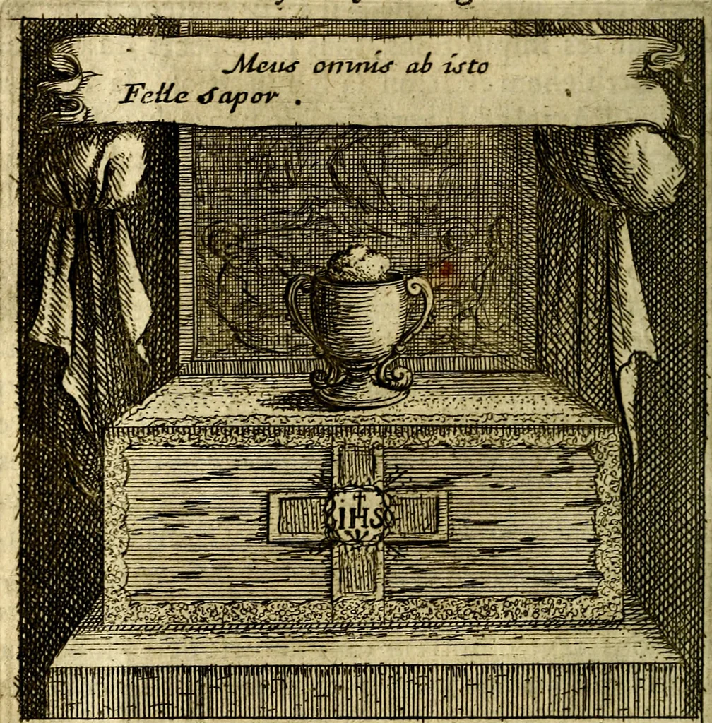 An illustration from Emblemes sacrez svr le tres-saint et tresadorable sacrement de l'evcharistie, 1667, leaf 39
