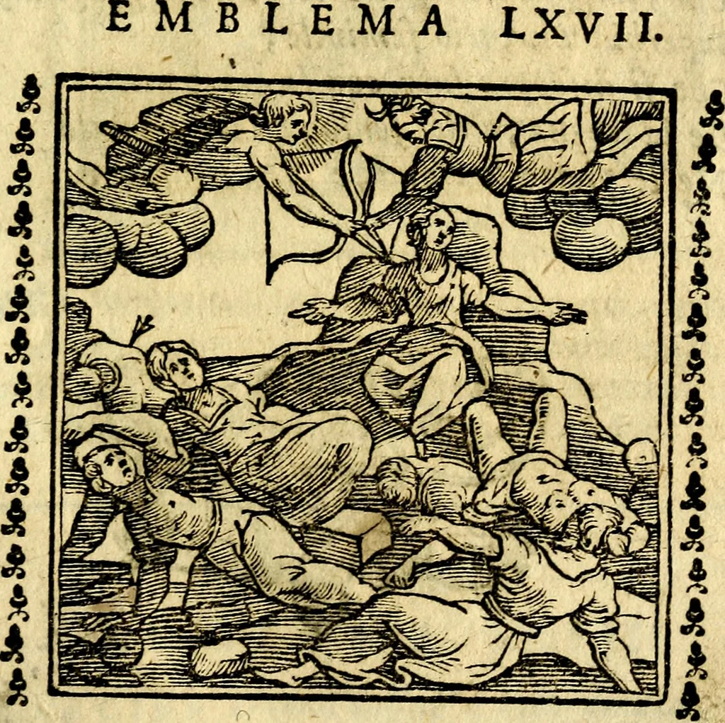 An illustration from Emblemi. Dal latino nel vulgare italiano ridotti, contenenti il fiore et la sostanza de' più scelti scrittori & delle più celebri discipline dell'vniuerso, ripieni di ottimi consigli & saluteuoli documenti, per l'vso ciuile et morale della vita humana, 1626, leaf 106