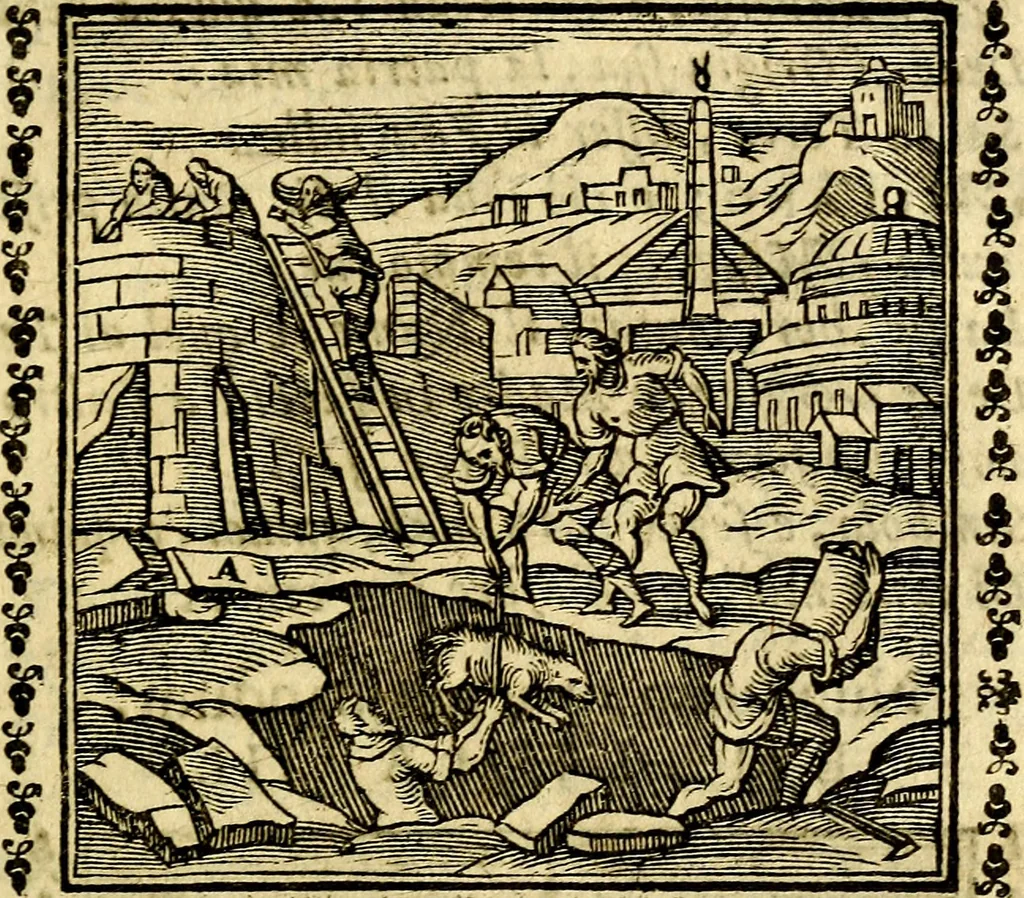 An illustration from Emblemi. Dal latino nel vulgare italiano ridotti, contenenti il fiore et la sostanza de' più scelti scrittori & delle più celebri discipline dell'vniuerso, ripieni di ottimi consigli & saluteuoli documenti, per l'vso ciuile et morale della vita humana, 1626, leaf 14