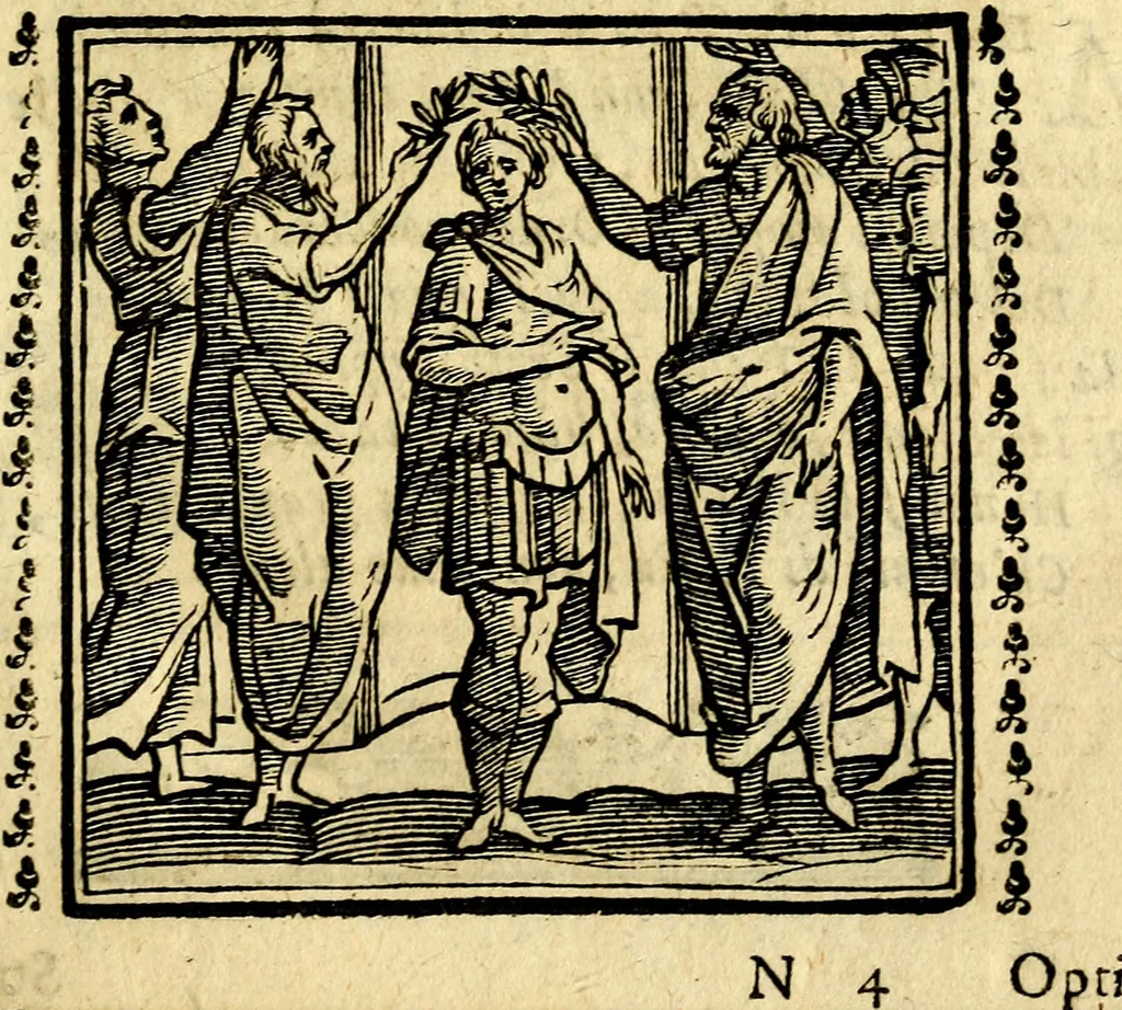 An illustration from Emblemi. Dal latino nel vulgare italiano ridotti, contenenti il fiore et la sostanza de' più scelti scrittori & delle più celebri discipline dell'vniuerso, ripieni di ottimi consigli & saluteuoli documenti, per l'vso ciuile et morale della vita humana, 1626, leaf 210