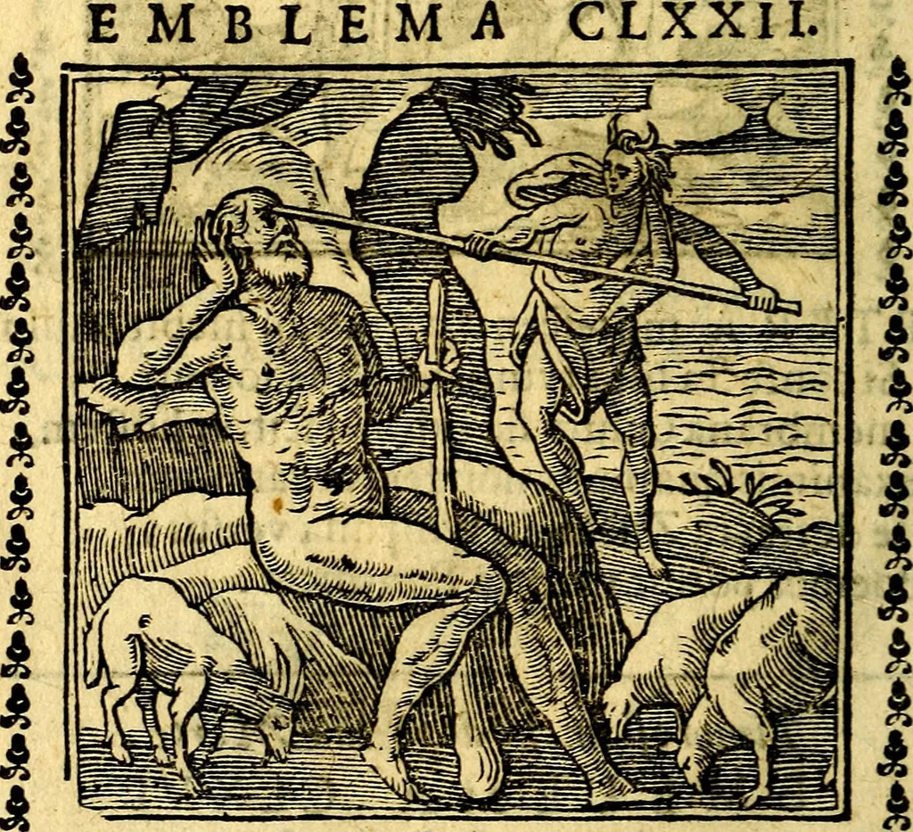 An illustration from Emblemi. Dal latino nel vulgare italiano ridotti, contenenti il fiore et la sostanza de' più scelti scrittori & delle più celebri discipline dell'vniuerso, ripieni di ottimi consigli & saluteuoli documenti, per l'vso ciuile et morale della vita humana, 1626, leaf 265