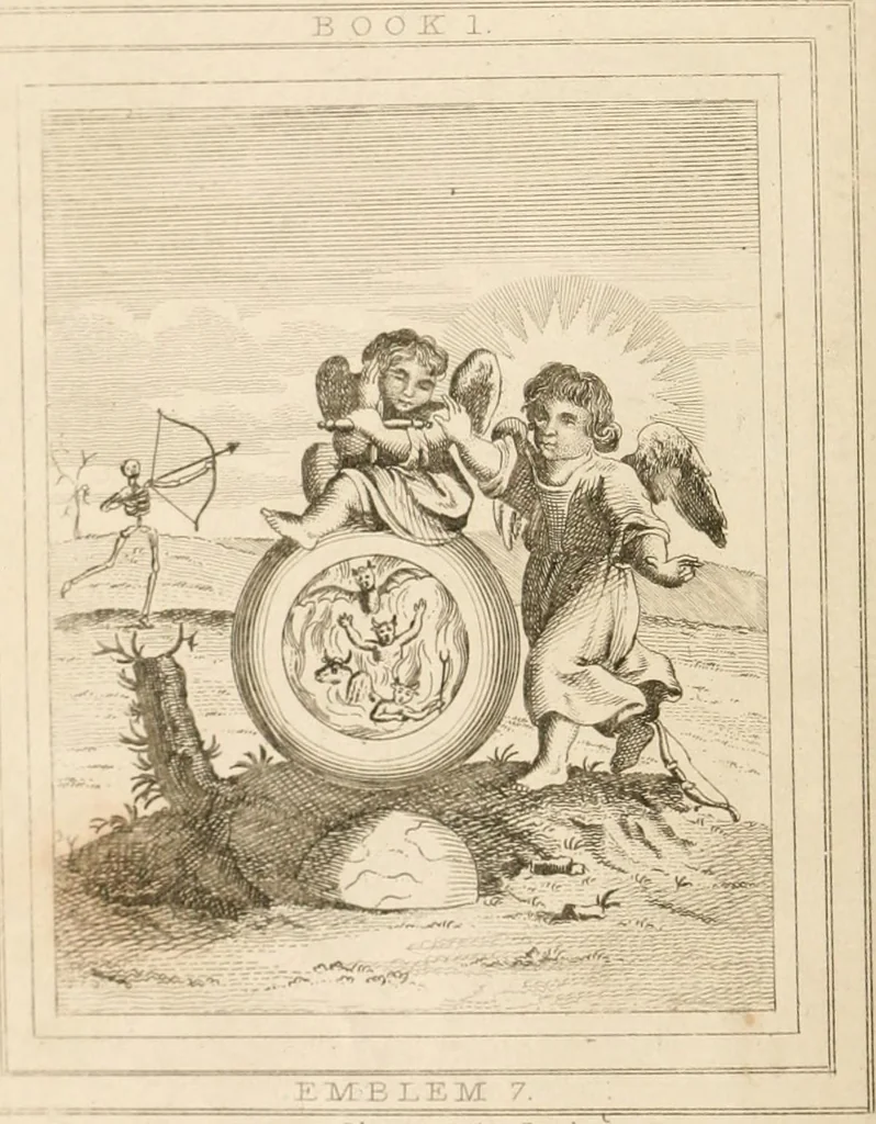 An illustration from Emblems, divine and moral. New ed., carefully rev. and corr., with recommendatory prefaces by Augustus Toplady, and John Ryland, 1839, leaf 53