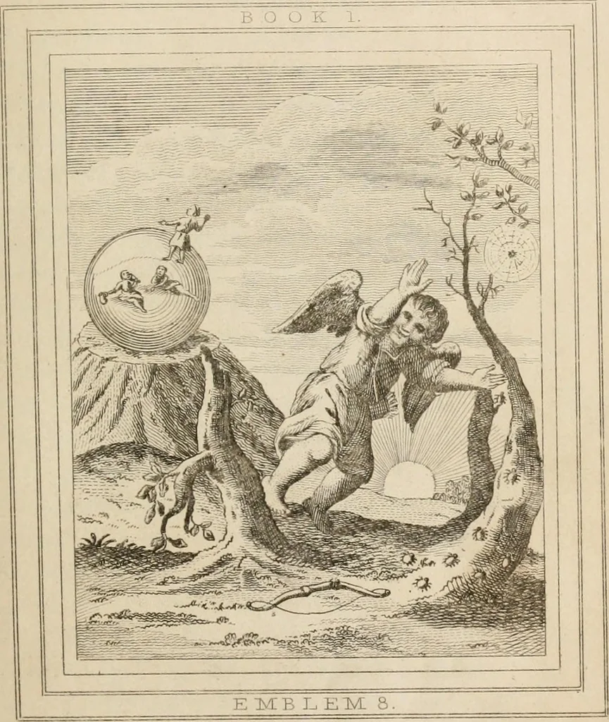 An illustration from Emblems, divine and moral. New ed., carefully rev. and corr., with recommendatory prefaces by Augustus Toplady, and John Ryland, 1839, leaf 58
