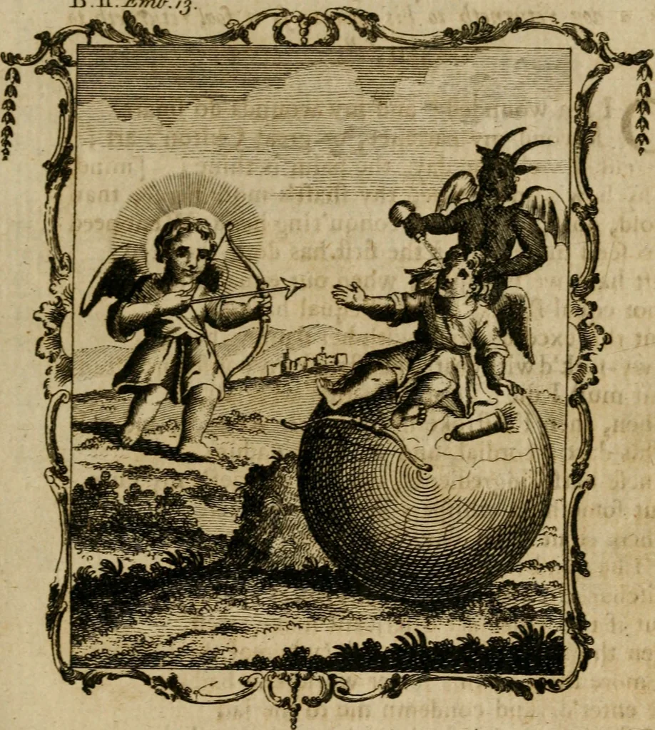 An illustration from Emblems divine and moral ; together with Hieroglyphics of the life of man, 1777, leaf 154