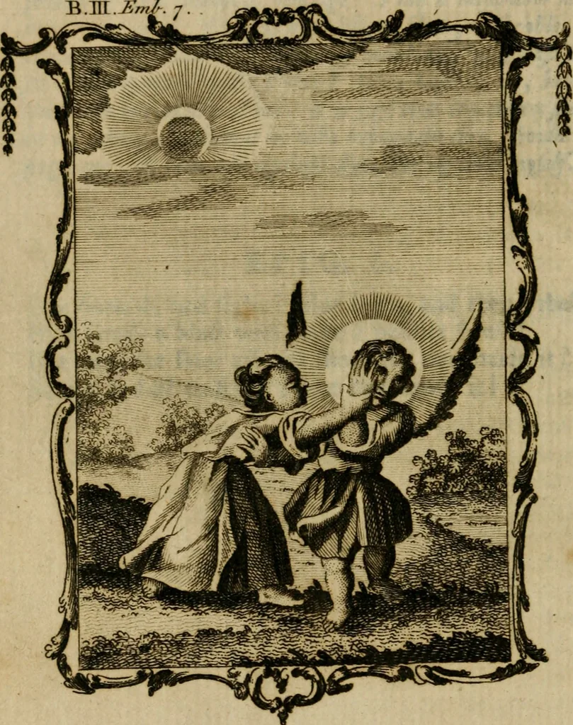 An illustration from Emblems divine and moral ; together with Hieroglyphics of the life of man, 1777, leaf 203