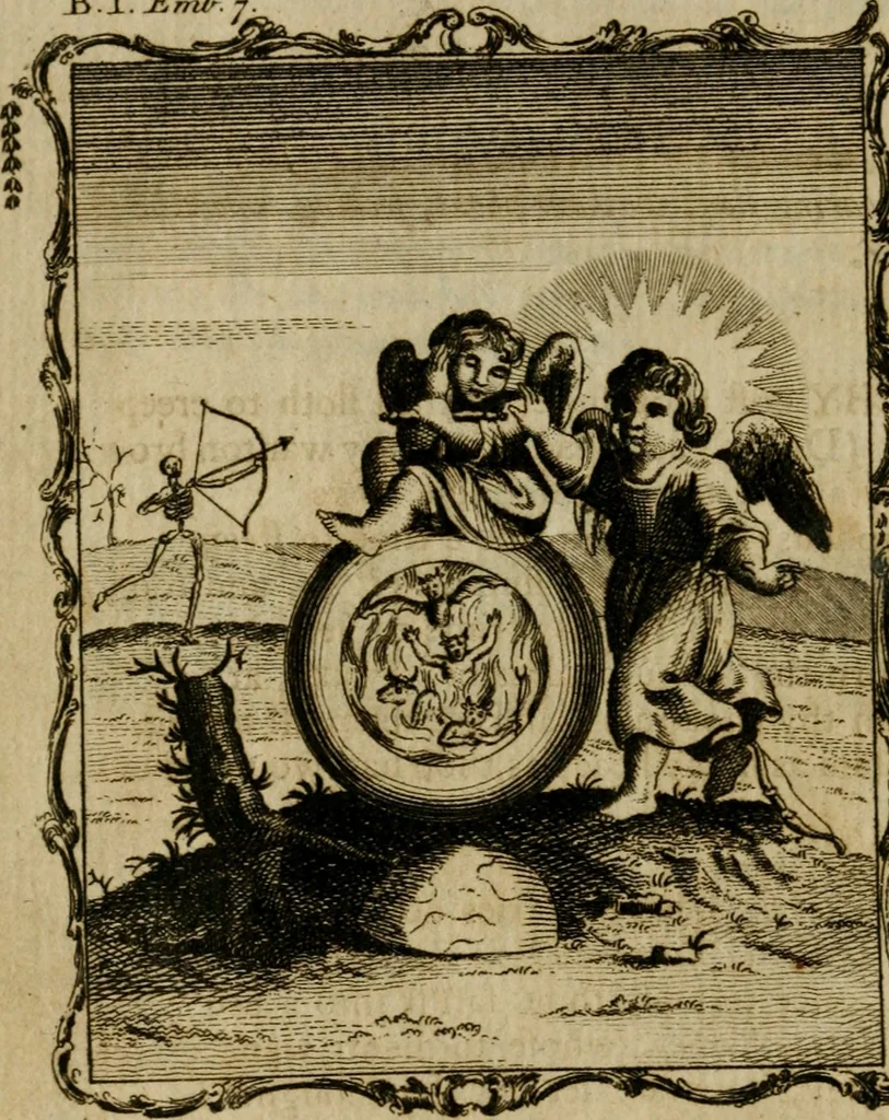 An illustration from Emblems divine and moral ; together with Hieroglyphics of the life of man, 1777, leaf 49