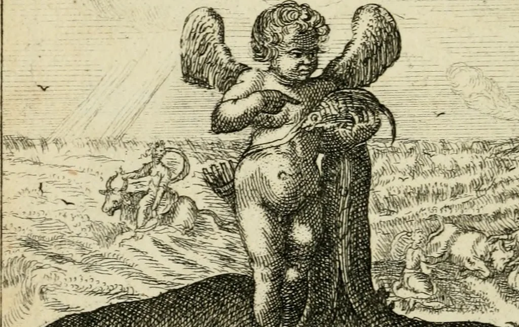 An illustration from Emblems of love, in four languages : dedicated to the ladys, 1683, leaf 107