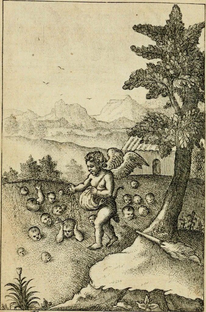 An illustration from Emblems of love, in four languages : dedicated to the ladys, 1683, leaf 15