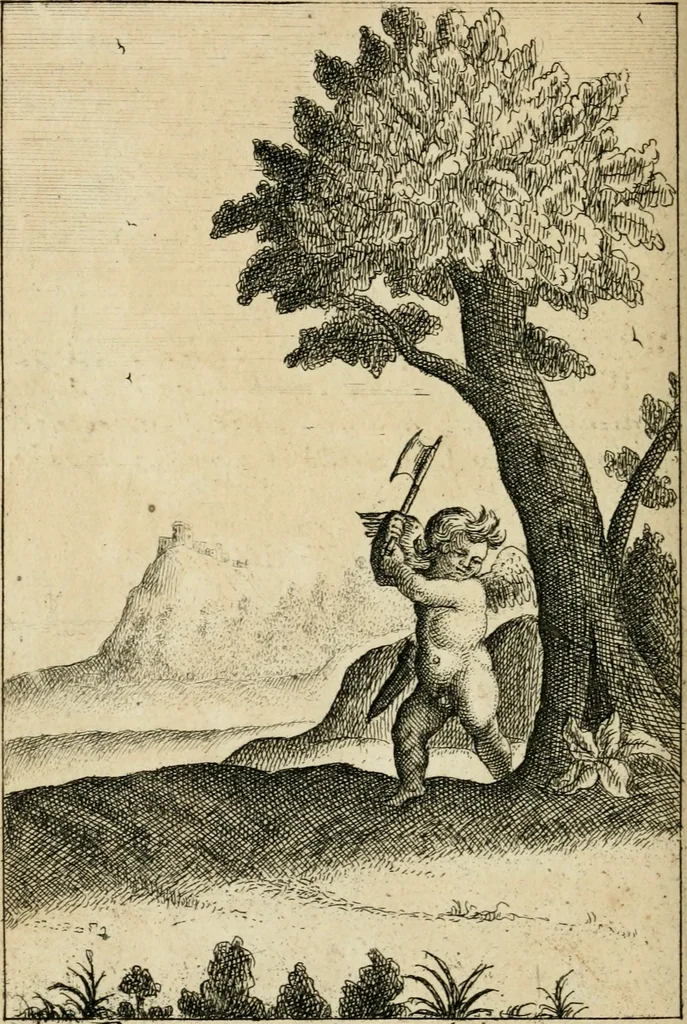 An illustration from Emblems of love, in four languages : dedicated to the ladys, 1683, leaf 151