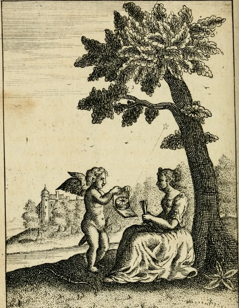 An illustration from Emblems of love, in four languages : dedicated to the ladys, 1683, leaf 159