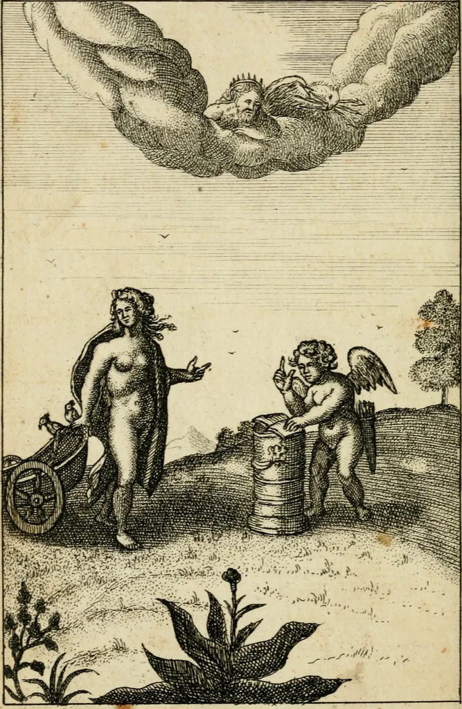 An illustration from Emblems of love, in four languages : dedicated to the ladys, 1683, leaf 163