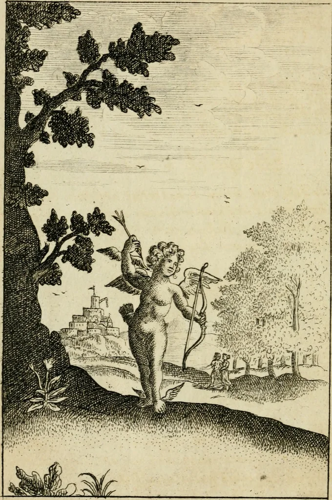 An illustration from Emblems of love, in four languages : dedicated to the ladys, 1683, leaf 39