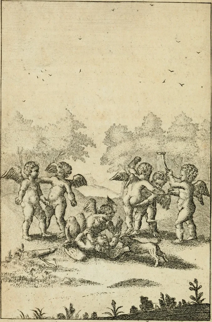 An illustration from Emblems of love, in four languages : dedicated to the ladys, 1683, leaf 63