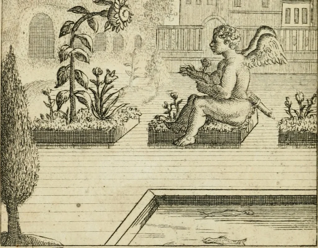 An illustration from Emblems of love, in four languages : dedicated to the ladys, 1683, leaf 67