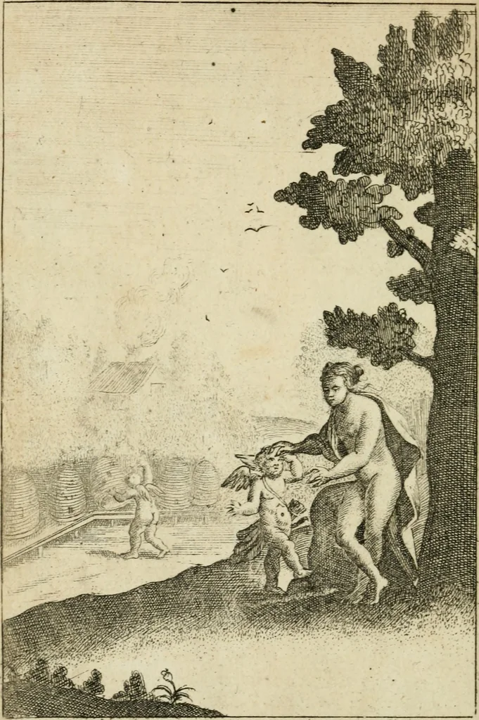 An illustration from Emblems of love, in four languages : dedicated to the ladys, 1683, leaf 75