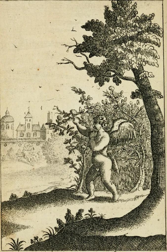 An illustration from Emblems of love, in four languages : dedicated to the ladys, 1683, leaf 79