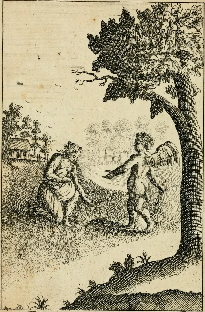 An illustration from Emblems of love, in four languages : dedicated to the ladys, 1683, leaf 83