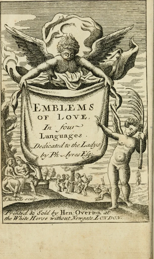 An illustration from Emblems of love, in four languages : dedicated to the ladys, 1683, leaf 9