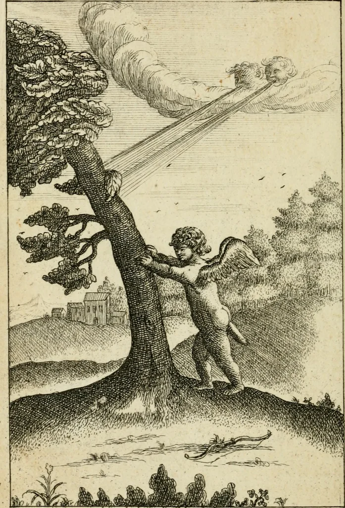 An illustration from Emblems of love, in four languages : dedicated to the ladys, 1683, leaf 95