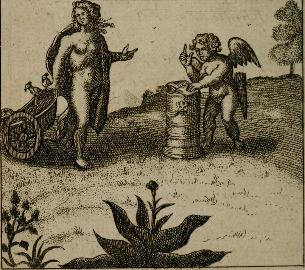 An illustration from Emblems of love in four languages : dedicated to the ladys, 1747, leaf 159