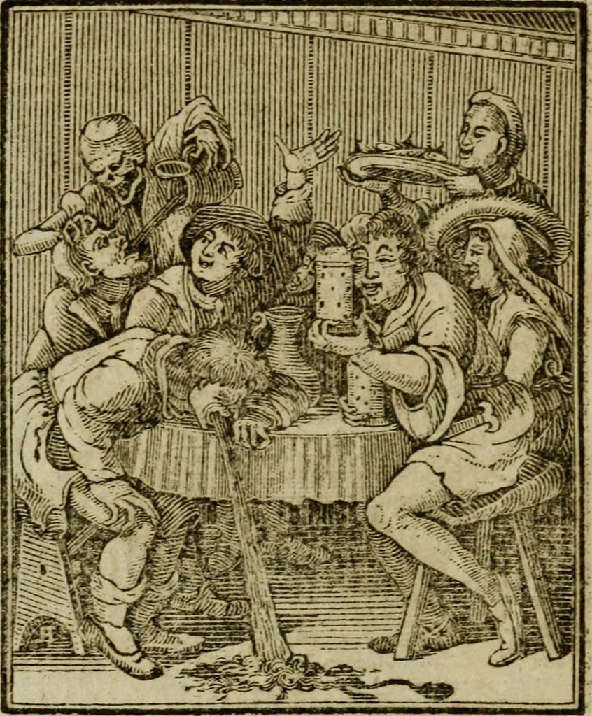 An illustration from Emblems of mortality : representing, in upwards of fifty cuts, Death seizing all ranks and degrees of people : imitated from a painting in the cemetery of the Dominican church at Basil, in Switzerland : with an apostrophe to each, translated from the Latin and French : intended as well for the infomation of the curious, as the instruction and entertainment of youth : to which is prefixed a copious preface, containing an historical account of the above, and other paintings on this subject, now or lately existing in divers parts of Europe, 1789, leaf 81