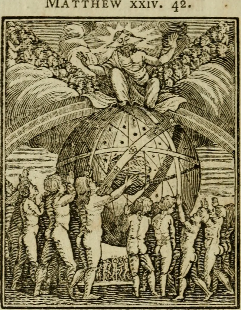 An illustration from Emblems of mortality : representing, in upwards of fifty cuts, Death seizing all ranks and degrees of people : imitated from a painting in the cemetery of the Dominican church at Basil, in Switzerland : with an apostrophe to each, translated from the Latin and French : intended as well for the infomation of the curious, as the instruction and entertainment of youth : to which is prefixed a copious preface, containing an historical account of the above, and other paintings on this subject, now or lately existing in divers parts of Europe, 1789, leaf 89