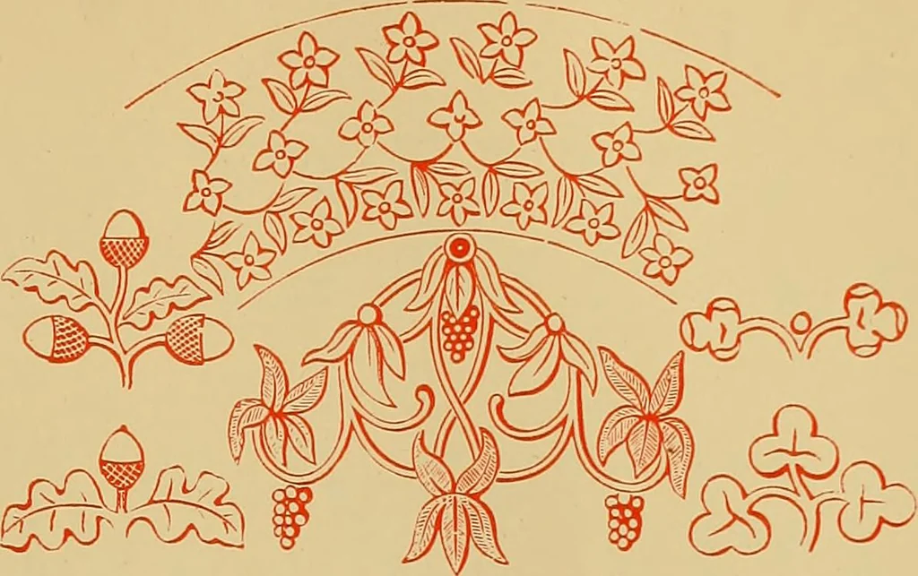 An illustration from The embroiderer's book of design : containing initials, emblems, cyphers, monograms, ornamental borders, ecclesiastical devices, mediæval and modern alphabets, and national emblems, 1891, leaf 32