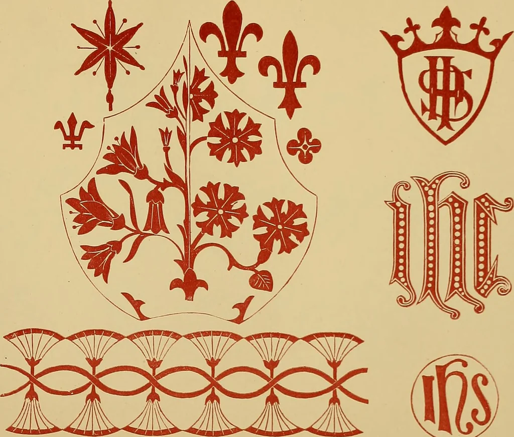 An illustration from The embroiderer's book of design : containing initials, emblems, cyphers, monograms, ornamental borders, ecclesiastical devices, mediæval and modern alphabets, and national emblems, 1891, leaf 36