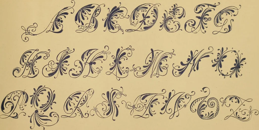 An illustration from The embroiderer's book of design : containing initials, emblems, cyphers, monograms, ornamental borders, ecclesiastical devices, mediæval and modern alphabets, and national emblems, 1891, leaf 38
