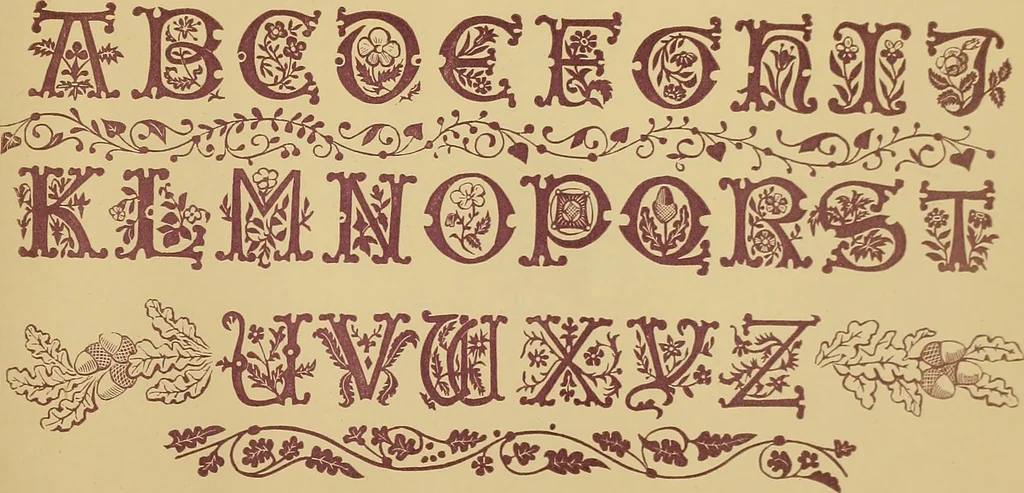 An illustration from The embroiderer's book of design : containing initials, emblems, cyphers, monograms, ornamental borders, ecclesiastical devices, mediæval and modern alphabets, and national emblems, 1891, leaf 42