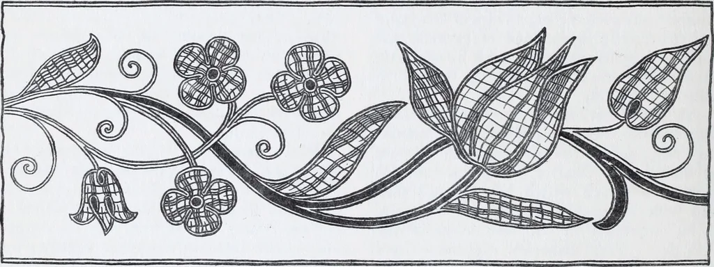 An illustration from Embroidery : a collection of articles on subjects connected with the study of fine needlework, including stitches, materials, methods of work, and designing, and history ..., 1909, leaf 195