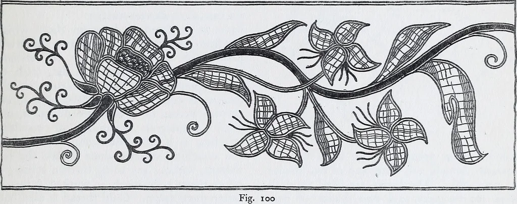 An illustration from Embroidery : a collection of articles on subjects connected with the study of fine needlework, including stitches, materials, methods of work, and designing, and history ..., 1909, leaf 196