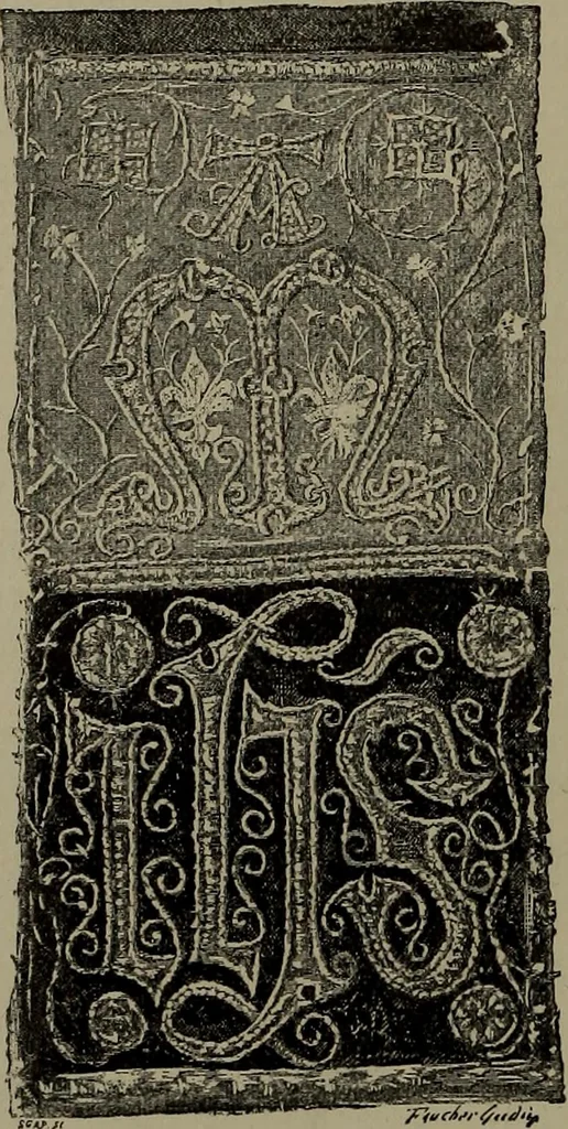 An illustration from Embroidery and lace: their manufacture and history from the remotest antiquity to the present day. A handbook for amateurs, collectors and general readers, 1888, leaf 117